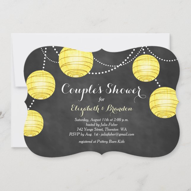 Yellow Lanterns on Chalk Couple's Shower Invite (Front)