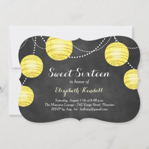 Yellow Lanterns on Chalk Sweet Sixteen Invitation