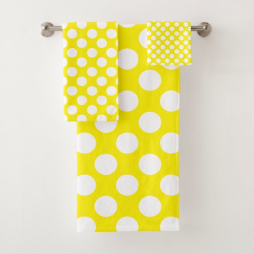 Yellow Large white Polka Dot Pattern Bath Towel Set