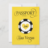 Gold Glitter Vegas Passport Save the Date Card