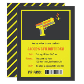 Yellow Laser Tag Gun Birthday Party Invitations
