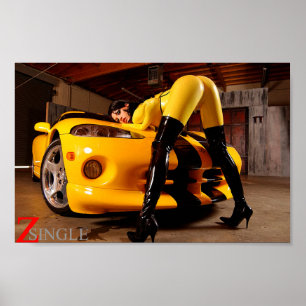 Yellow Latex Babe With Exotic Car Poster Large