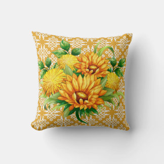 Yellow Lattice With Bouquet Throw Pillow