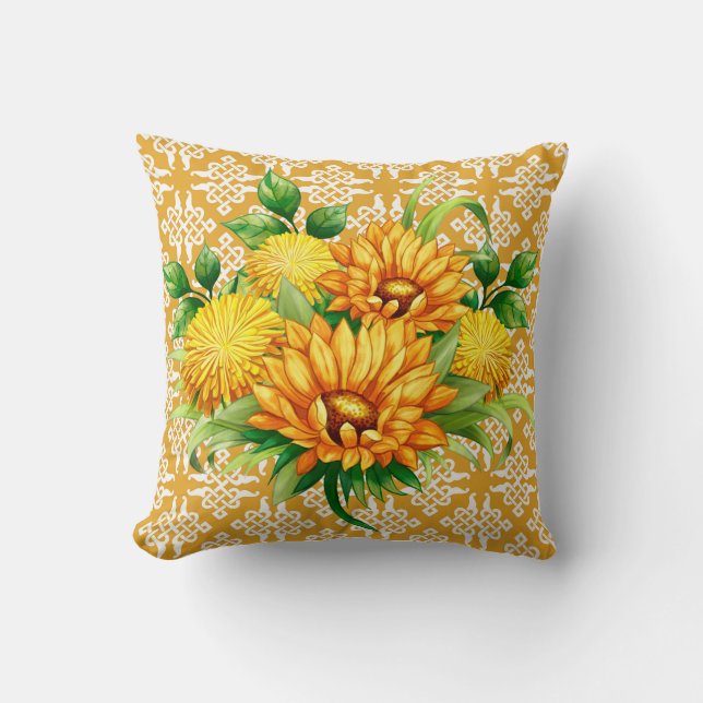  Yellow Lattice With Bouquet  Throw Pillow (Front)