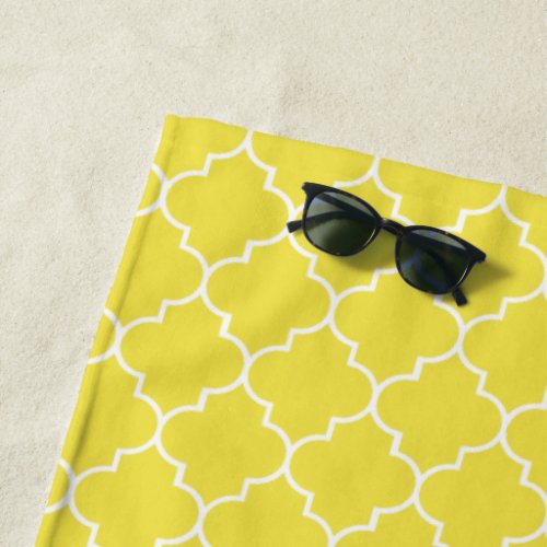 Yellow Latticework Quatrefoil Moroccan Trellis Beach Towel