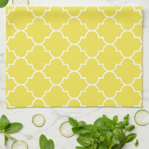 Yellow Latticework Quatrefoil Moroccan Trellis Kitchen Towel