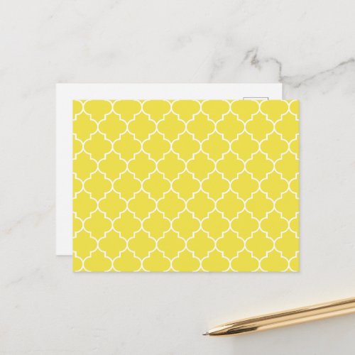 Yellow Latticework Quatrefoil Moroccan Trellis Postcard