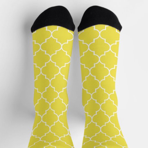 Yellow Latticework Quatrefoil Moroccan Trellis Socks