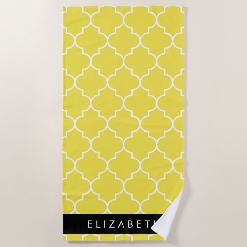 Yellow Latticework Quatrefoil Trellis Your Name Beach Towel