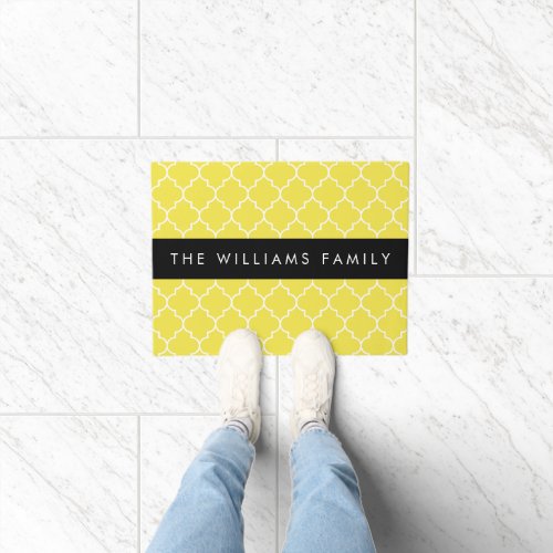 Yellow Latticework Quatrefoil Trellis Your Name Doormat