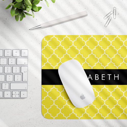 Yellow Latticework Quatrefoil Trellis Your Name Mouse Pad