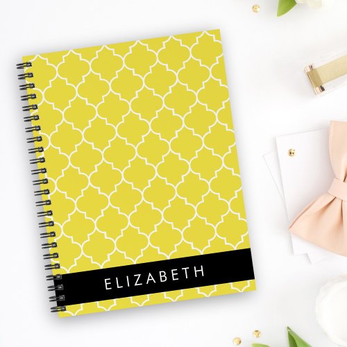 Yellow Latticework Quatrefoil Trellis Your Name Notebook