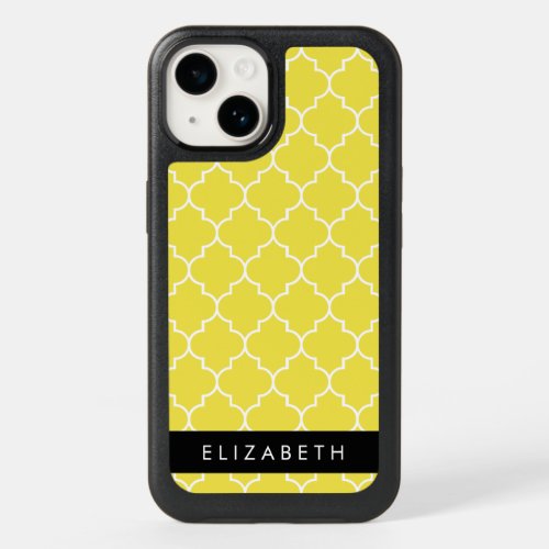 Yellow Latticework Quatrefoil Trellis Your Name OtterBox iPhone 14 Case