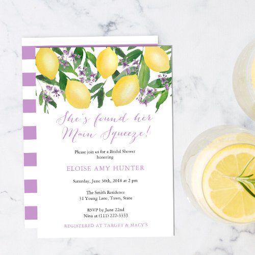 Yellow Lavender Lemons Main Squeeze Bridal Shower Invitation