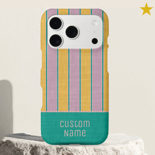 Yellow Lavender Preppy Bold Stripes Custom Name iPhone 17 Pro Case