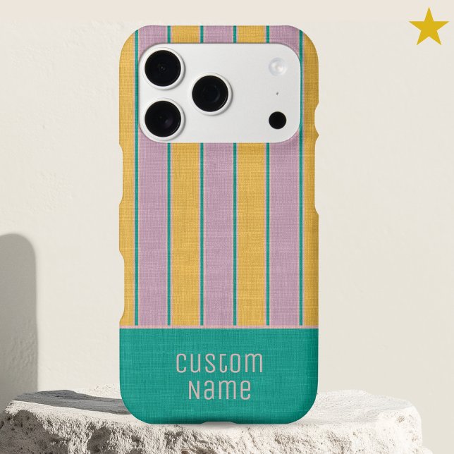 Yellow Lavender Preppy Bold Stripes Custom Name  iPhone Case (Creator Uploaded)
