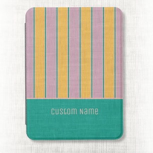 Yellow Lavender Preppy Bold Stripes Custom Name Kindle Cover