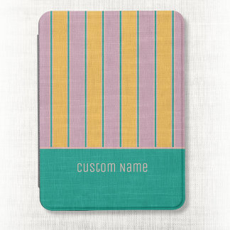 Yellow Lavender Preppy Bold Stripes Custom Name Kindle Cover