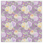 Yellow Lavender Roses Fabric Purple Background