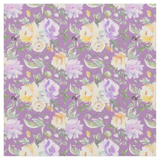 Yellow Lavender Roses Fabric Purple Background (Close Up)