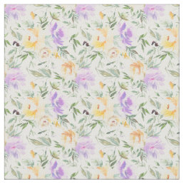 Yellow Lavender Roses Fabric White Background