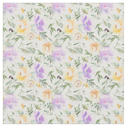 Yellow Lavender Roses Fabric White Background