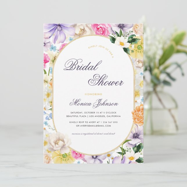 Yellow Lavender Summer Garden Bloom Bridal Shower Invitation (Standing Front)