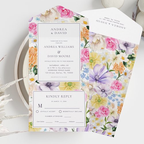 Yellow Lavender Wildflowers Floral Vibrant Wedding All In One Invitation