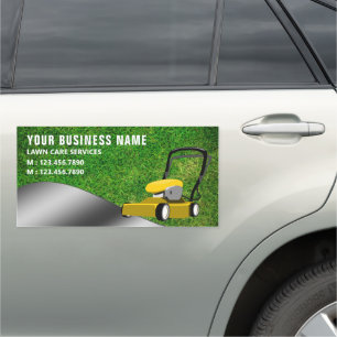Yellow Lawn Mower Gardening Service Grass Cutting Car Magnet