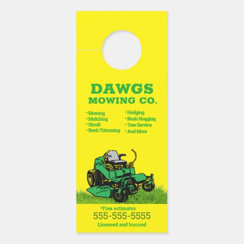 Yellow Lawn Service Door Hanger