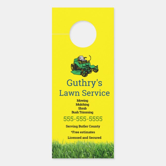 Yellow Lawn Service Door Hanger (Front)