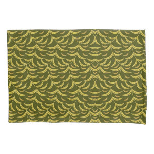 Yellow Leaf Motif Pattern on Dark Green Background Pillow Case