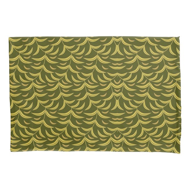 Yellow Leaf Motif Pattern on Dark Green Background Pillow Case (Front-Left)