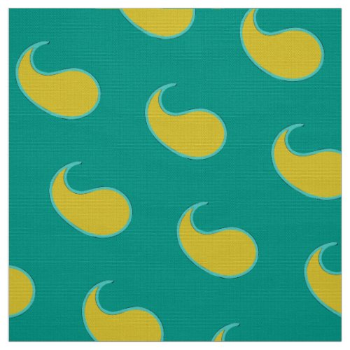 Yellow Leaf on Turquoise green background Fabric