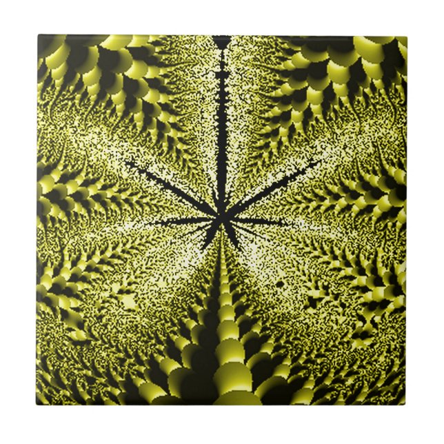 Yellow Leaf Silhouette Fractal Ceramic Tile (Front)