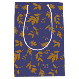 Yellow Leafy Branch on Blue Medium Gift Bag