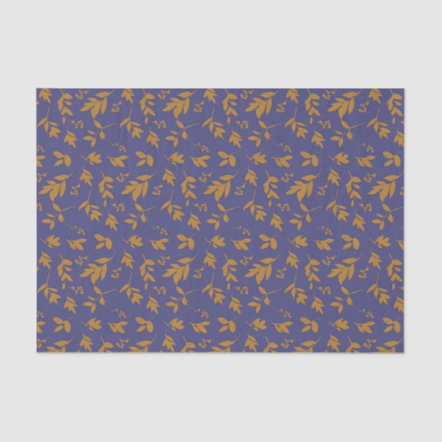Yellow Leafy Branch on Blue Tissue Paper (Front)