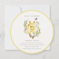 Yellow Leafy Foliage Clothes Baby Shower Invite