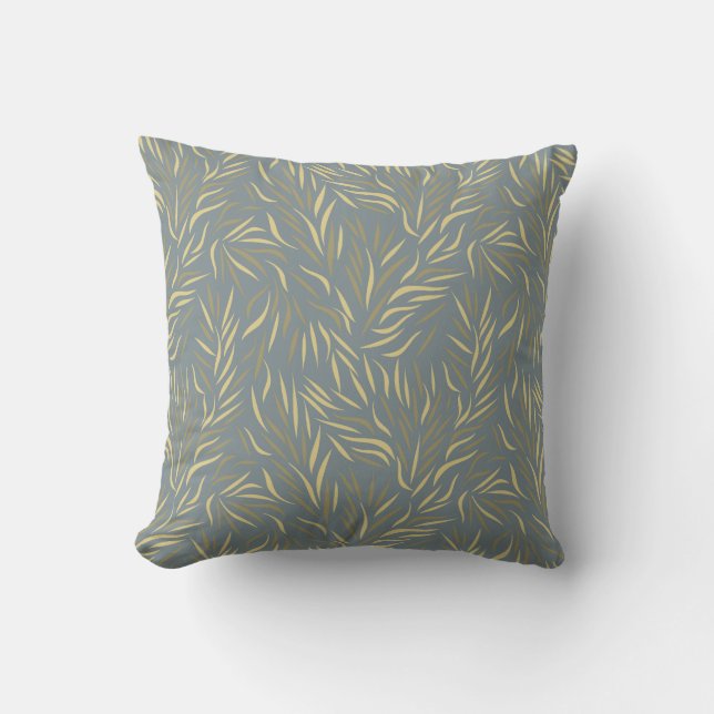 Yellow Leaves Grey Pattern Throw Pillow (Front)