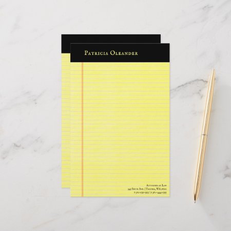 Yellow Legal Pad Style Black Top Stationery