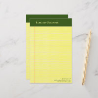 Yellow Legal Pad Style Green Top Stationery