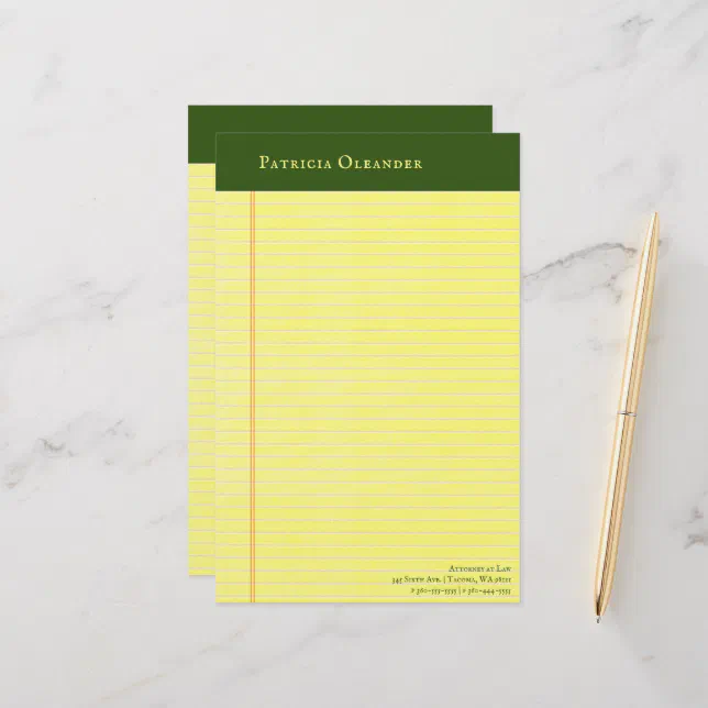 Yellow Legal Pad Style Green Top Stationery Zazzle