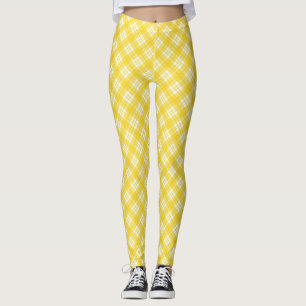 Yellow leggings with a white plaid pattern
