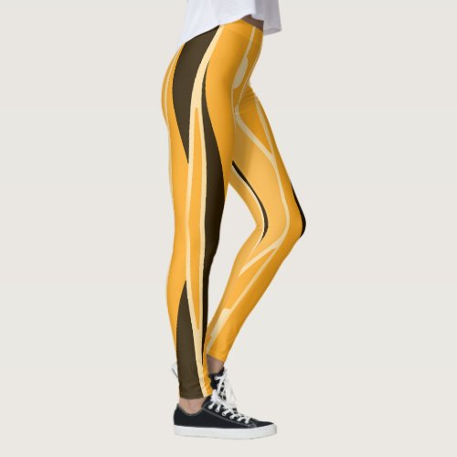 Yellow Leggings With Wavy Black Stripes
