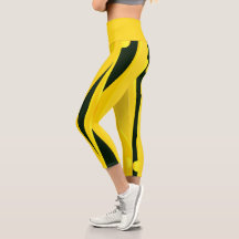 Yellow Leggings With Wavy Black Stripes