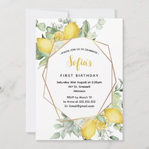 Yellow Lemon 1st Birthday Summer Party Invitation