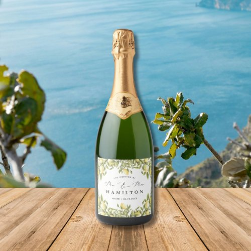 Yellow Lemon amalfi coast Mediterranean Wedding Sparkling Wine Label