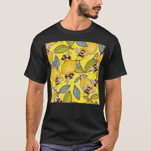 Yellow Lemon And Bee Garden. T-Shirt (Front)