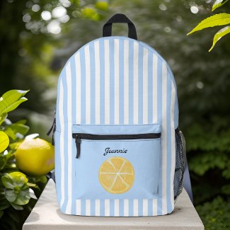 Yellow Lemon and Fresh Sky Blue Stripes Monogram