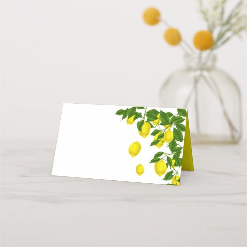 Yellow Lemon And Green Leaves Citrus Wedding Party Place Card